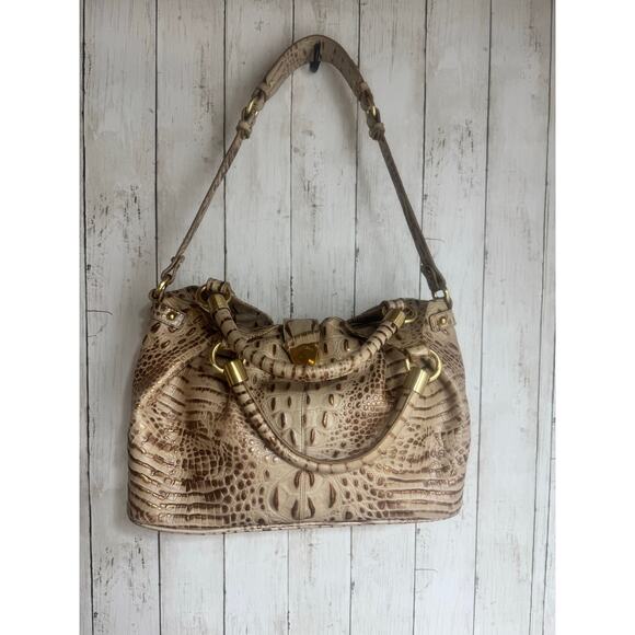 Brahmin Crocodile embossed Large shoulder women bag and wallet champagne. - Picture 4 of 12